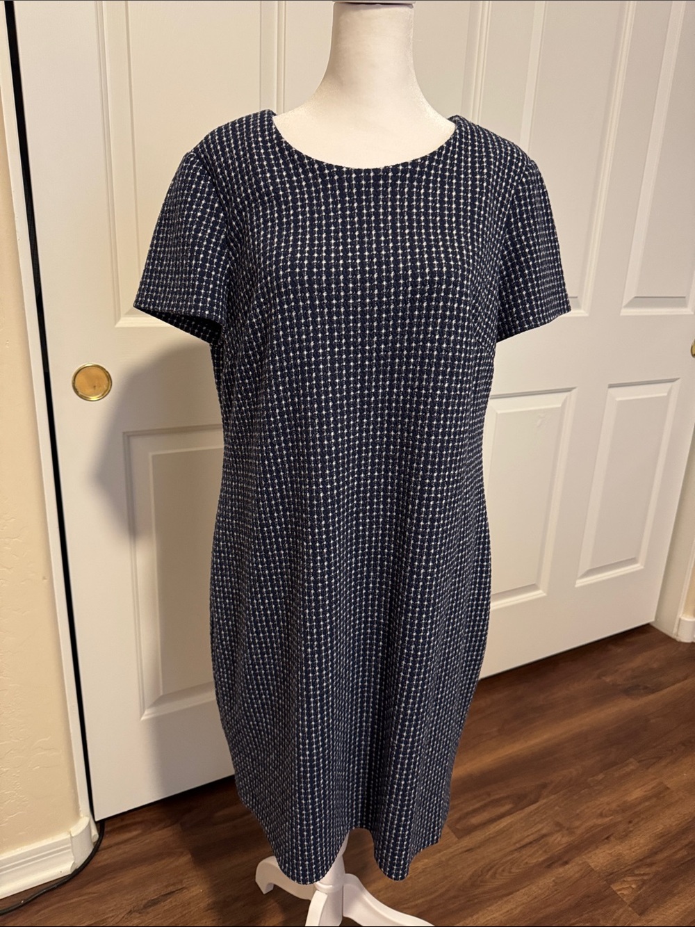 Calvin Klein Navy and White Short Sleeve Sweater Shift Dress
